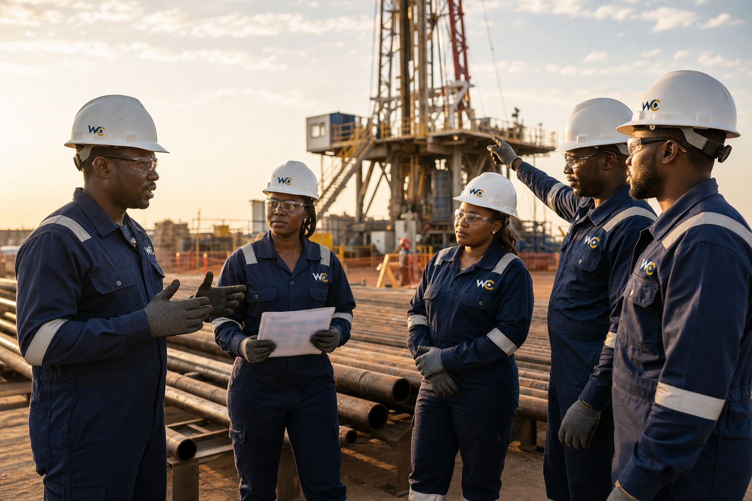 Pre-shift safety briefing at a WestCore-supported drilling site